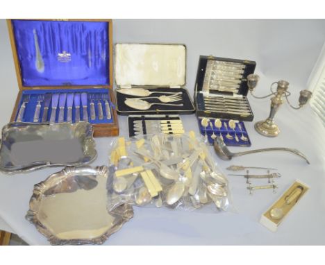 CUT GLASS CRUET WITHDRAWN FROM LOT Baskets, soup ladle, box sets of cuttlery etc. 
