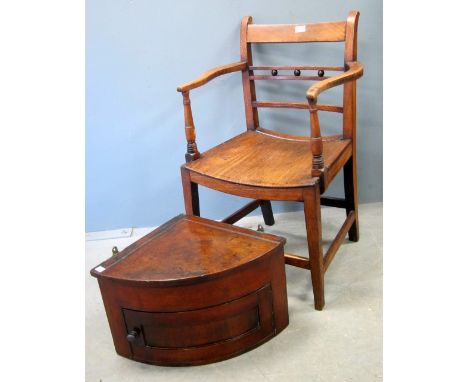 19th century armchair and bow fronted mahogany cupboard 