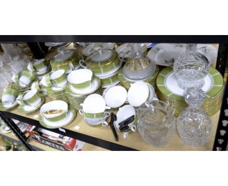 Noritake 'Eroica' part dinner service together with two Royal Crown Derby dishes, three cut glass decanters, and a cut glass 