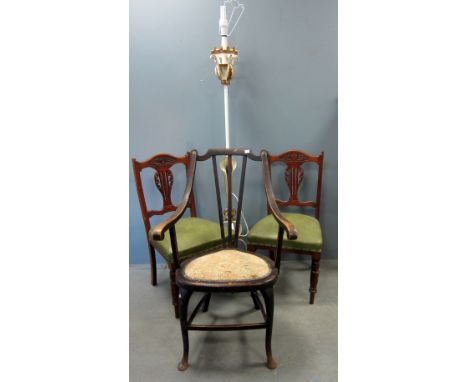 Six dining chairs, one other chair and a standard lamp 