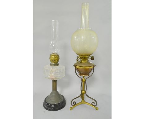Late 19th century brass and copper oil lamp and one other 