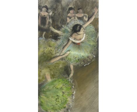 After Edgar Degas (French 1834-1917): Ballerinas in Green Dresses, pastel bearing signature 34cm x 19cm 
