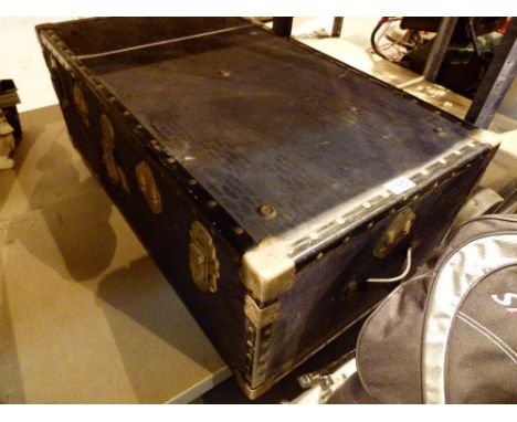 Large metal bound luggage trunk