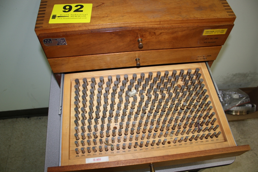 MEYER FOUR DRAWER WOODEN PIN GAGE SET, .011 .500