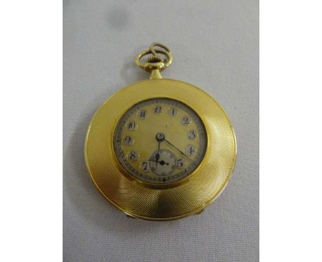 Gold engine turned pocket watch with subsidiary seconds dial and Arabic numerals