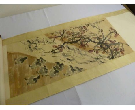 Chinese Republic period scroll painting of King Prawn and Chicken