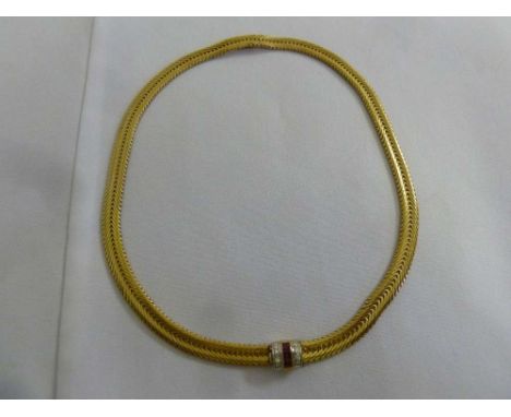 18ct yellow gold necklace with diamond and ruby clasp - tested 18ct