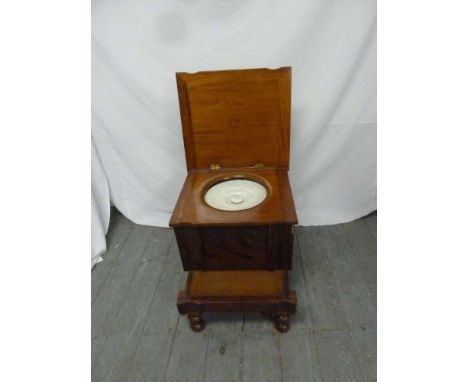 A Victorian mahogany commode on four turned bun feet - A/F