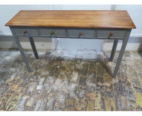 A new painted four drawer hall table with a polished pine top made by a local craftsman to a high standard - Height 77cm x 12