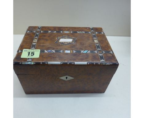 A Georgian tea caddy, birdseye maple abalone, mother of pearl and pewter inlaid - Width 19cm 