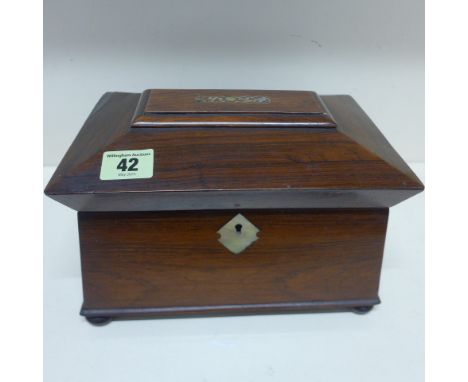 A 19th century rosewood tea caddy - missing one cover, otherwise good - Width 23cm 