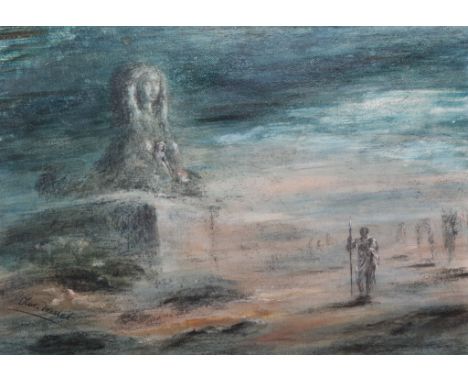 Oliver Messel, Caesar on midnight stroll discovers the Sphinx, circa 1945, pastel on board, 80cm x 57.5cm, signed lower left
