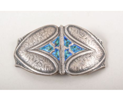 William Hair Haseler, a silver and enamel buckle, Birmingham 1905, 8cm x 4.5cm.