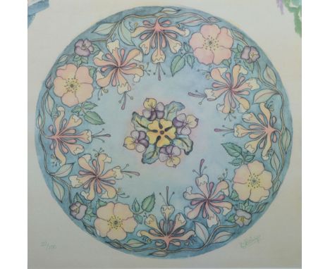 Rachel Bishop, two limited edition artworks for Moorcroft Pottery, depicting designs for 'Oberon' and 'Foxglove', both number