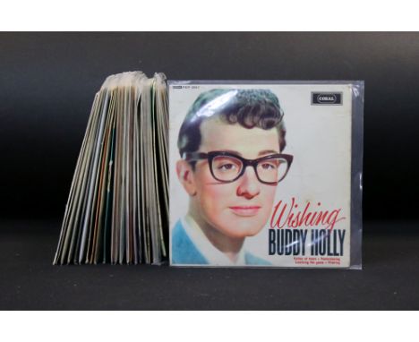 Vinyl / Autographs - 29 Buddy Holly &amp; The Crickets UK EP 7” 45rpm singles, including many tri-centre issues, sleeve varia