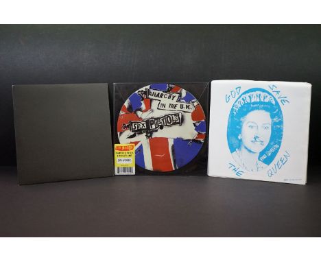 Vinyl – 3 Sex Pistols long deleted re-issue singles to include: God Save The Queen on A&amp;M (2012 re-issue with Poster Slee