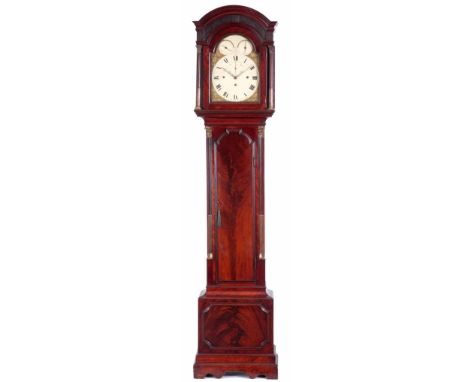 RIVERS & SON, CORNHILL, LONDON. A GEORGE III MAHOGANY QUARTER CHIMING LONGCASE CLOCK the arched moulded hood with blind fret 