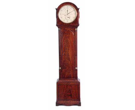 W.J. MITCHELL, PARK ROAD, KILBURN GATE. A REGENCY FLAMED MAHOGANY REGULATOR LONGCASE CLOCK OF SMALL PROPORTIONS the break arc