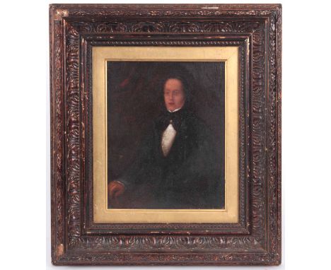 A 19th CENTURY ENGLISH SCHOOL PORTRAIT OF A GENTLEMAN - OIL ON BOARD 24cm high 19cm wide in a moulded gesso frame with gilt s