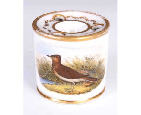 AN EARLY 19TH CENTURY CHAMBERLAINS WORCESTER SKYLARK INKWELL circa 1810 having three holes for quills, the base marked with p
