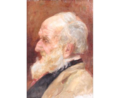 L.M. BAINES. OIL ON CANVAS. Portrait of older gentleman with beard 42.5cm high 29cm wide - signed and dated 1897 in gilt moul