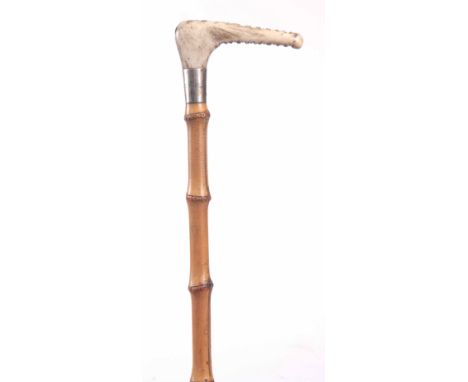 A 19th CENTURY SILVER MOUNTED MALACCA HUNTING/RIDING CROP with antler handle, by Callo & Sons Park Lane, London 1884 engraved