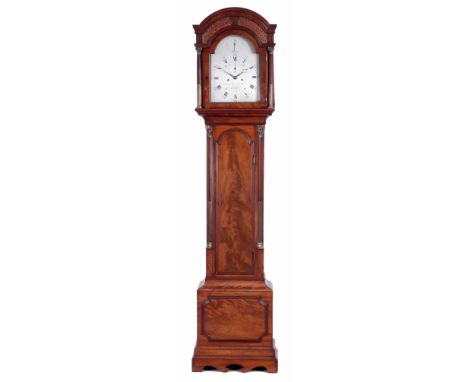 JOHN & MILES BROCKBANK, LONDON. A FINE GEORGE III FLAMED MAHOGANY DOMESTIC REGULATOR LONGCASE CLOCK the break arch hood with 