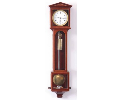 A MINIATURE VIENNESE LATERNDLUHR STYLE REGULATOR WALL CLOCK the slim architectural mahogany and boxwood inlaid case inset wit