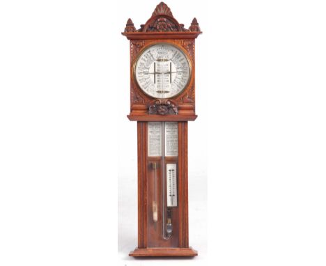 IMPROVED TORRICELLI BAROMETER. A LATE 19th CENTURY OAK CASED ADMIRAL FITZROY'S TYPE BAROMETER the carved oak case enclosing a