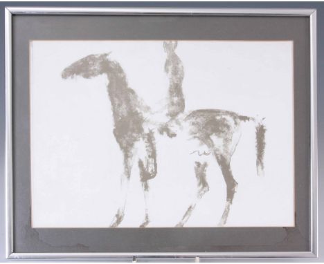 ELIZABETH FRINK LITHOGRAPH “The Gray Rider” 25 by 31cms unsigned mounted and in silvered metal frame