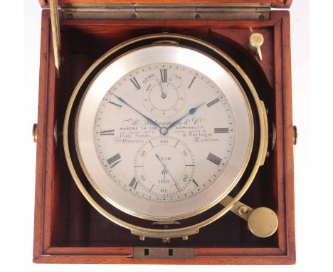 ASMUS JOHANNSEN & Co. LONDON. A RARE LATE 19TH CENTURY 8 DAY MARINE CHRONOMETER having a brass gimbled drum shaped case enclo