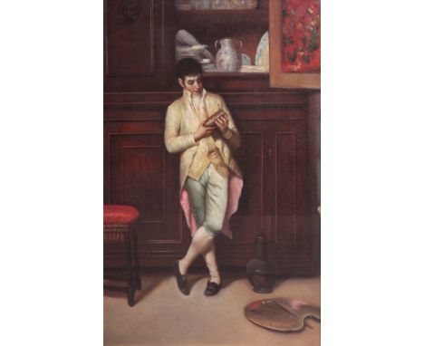 K LE BRETON, FRENCH. A 19TH CENTURY OIL ON CANVAS. The connoisseur 72cm high 49cm wide - in glazed moulded gilt frame