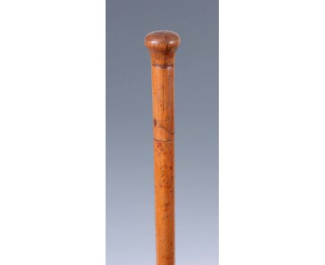 A 19TH CENTURY MALACCA SWORD STICK with square section blade and pommel handle 94.5cm long