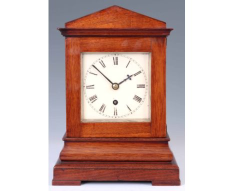 BARNSDALE, LONDON. A MID 19th CENTURY MAHOGANY CASED LIBRARY TYPE MANTEL CLOCK having architectural case enclosing a 5" paint