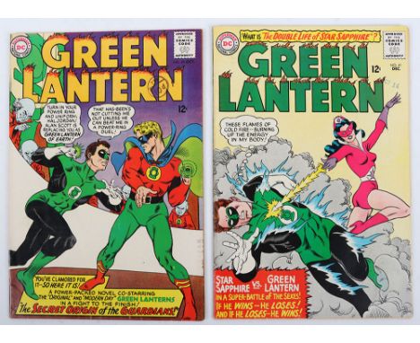 Green Lantern No 40 &amp; 41 DC Silver Age Comics, 40 October 1965, cover price 12c, UK 10d price stamp, OCT-7 A.M stamp, fir