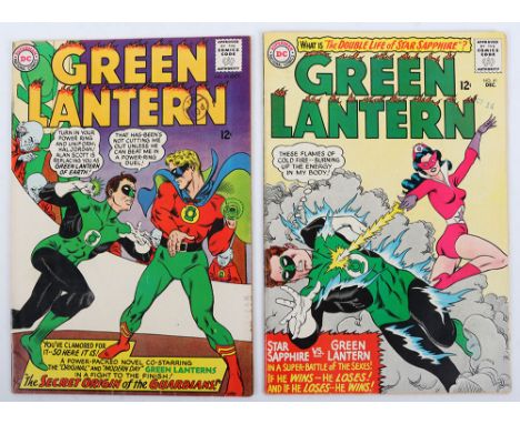 Green Lantern No 40 &amp; 41 DC Silver Age Comics, 40 October 1965, cover price 12c, UK 10d price stamp, OCT-7 A.M stamp, fir