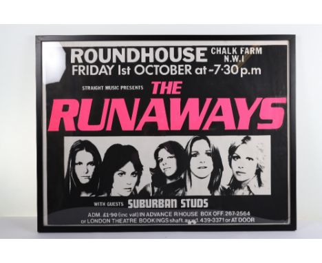 Original Rare Runaways Punk Rock&nbsp; Poster framed and glazed, Roundhouse Chalk Farm N.W.I Friday 1st October 1976, This wa
