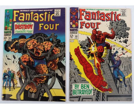 Fantastic Four, No 68 &amp; 69 Marvel Silver Age Comics, 68 November 1967,cover price 12c, writer Stan Lee, cover art by Jack