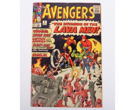 The Avengers No.5&nbsp; Marvel Silver Age Comics May 1964, cover price 12c, first appearance of "JINKU" (Lava Men Witch-Docto