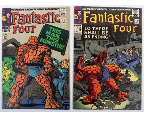 Fantastic Four, No 43 &amp; 51 Marvel Silver Age Comics, 43 October 1965, cover price 12c, writer Stan Lee, cover art by Jack