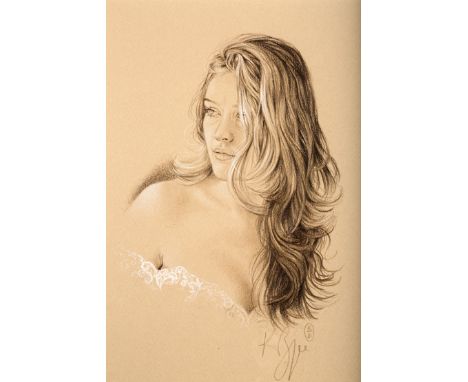 Kay Boyce ARR, Framed pencil and pastel, signed, ‘Portrait of a young woman’, 21cm x 15cm 