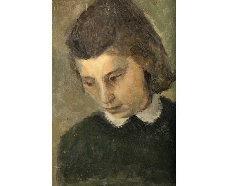 Sylvia Wishart RSA (Scottish, 1936-2008), Framed oil on board, ‘Portrait Study’, 40cm x 33cm