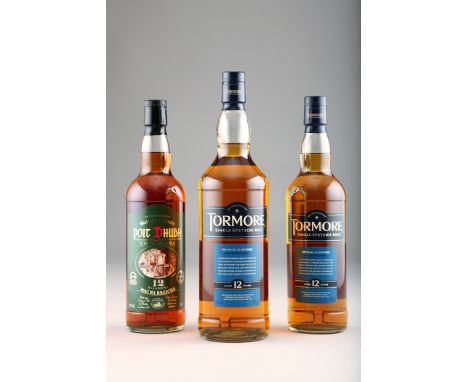 Tormore 12 year old Malt Scotch Whisky 1 Ltr in tube, Tormore 12 year old Malt Scotch Whisky 70cl in tube, Poit Dhubh 12 year