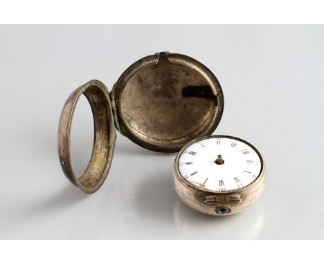 George III gents silver double cased pocket watch, silver assay marked London 1819 white enamel circular dial, Roman numerals