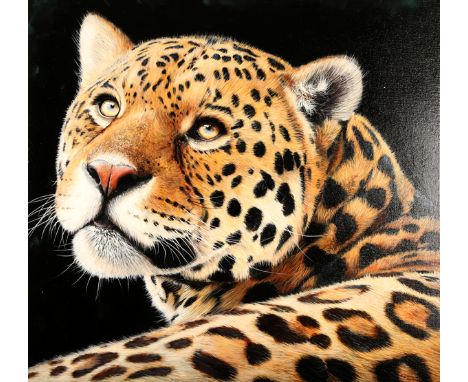 Pip McGarry ARR, Framed oil on canvas, signed, dated 2015, ‘Portrait of a Leopard’, 74cm x 76cm 