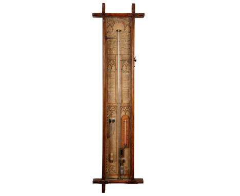 19th Century Admiral Fitzroy barometer, oak case. 105cm high. Old Label verso