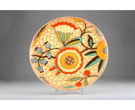 Pair Carlton ware wall chargers with tube lined floral decoration 33cm diameter