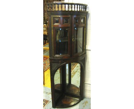 STANDING CORNER CABINET, late Victorian rosewood with two bowed bevelled glass panel doors and mirrored back below, 159cm H x