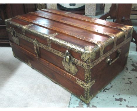 TRUNK, teak with wooden slats and decorative metal bindings, 90cm L x 49cm D x 36cm H. 