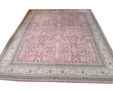 UNUSUAL TABRIZ HAJALILLIY CARPET, 400cm x 330cm, all over grois design of palmettes, vines and flowerheads inside multiple ba